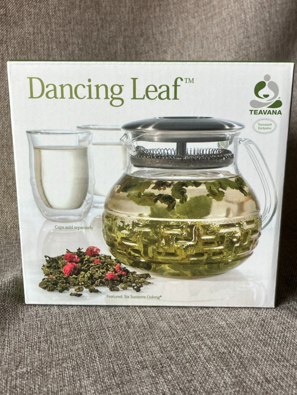 Dancing Leaf Teapot Clear Glass Tea Pot With Steel Strainer 28oz, NIB